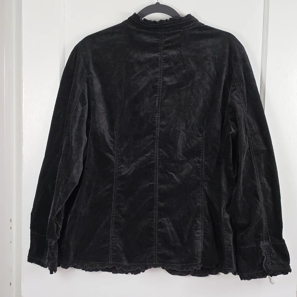 FINAL Dress Barn Black Velveteen Ruffle Jacket Size 14/16